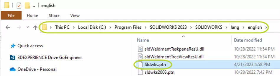 SOLIDWORKS Hatch Pattern File location open in Windows File Explorer