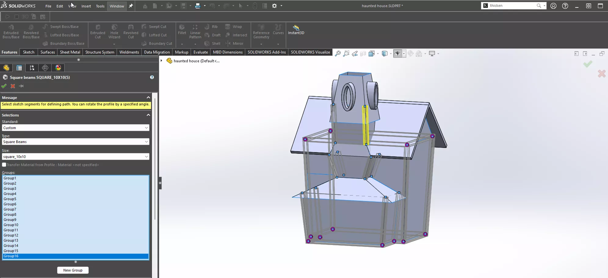 SOLIDWORKS Haunted House Using Surfacing and Weldments