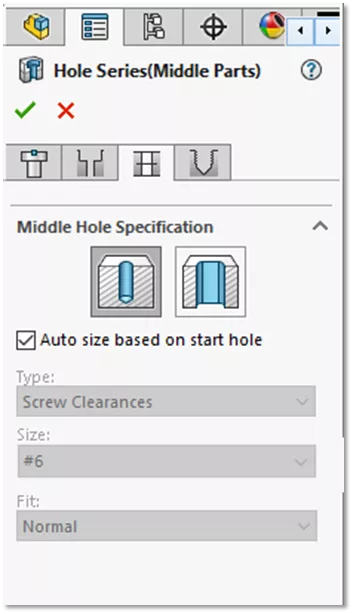SOLIDWORKS Hole Series (Middle Parts) Options 