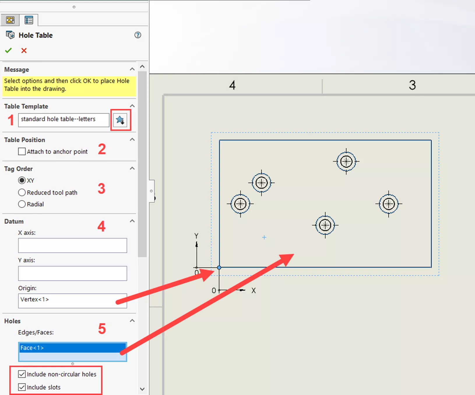 SOLIDWORKS Hole Table PropertyManager