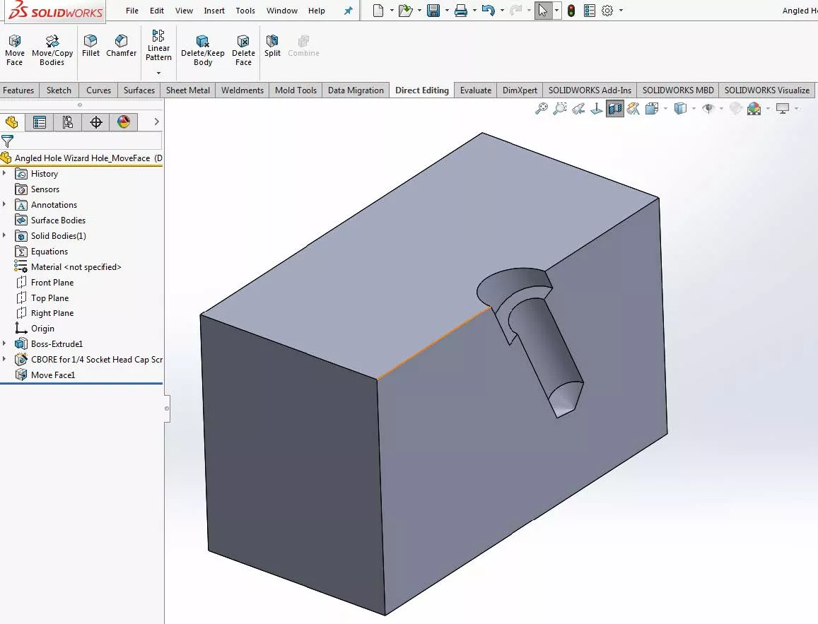 SOLIDWORKS Hole Wizard Compound Angles 