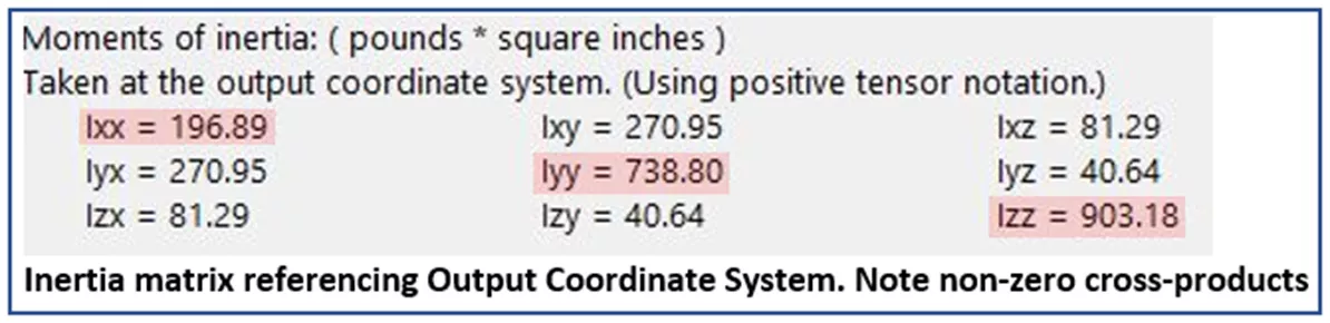 SOLIDWORKS Inertia Matrix Referencing Output Coordinate System