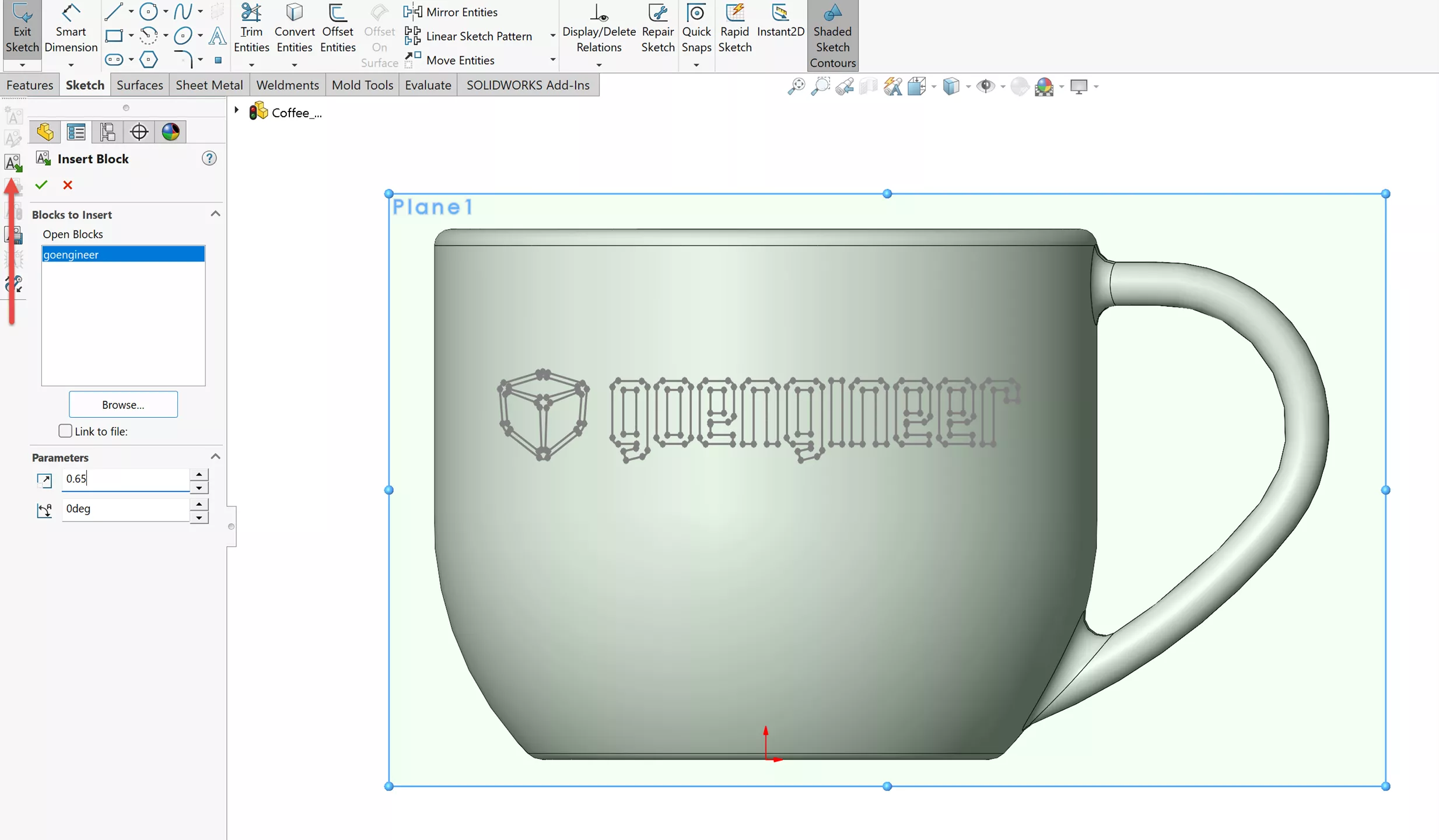 SOLIDWORKS Insert Block Command