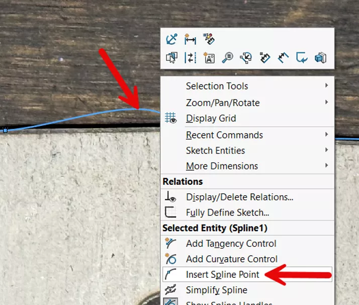 SOLIDWORKS Insert Spline Point