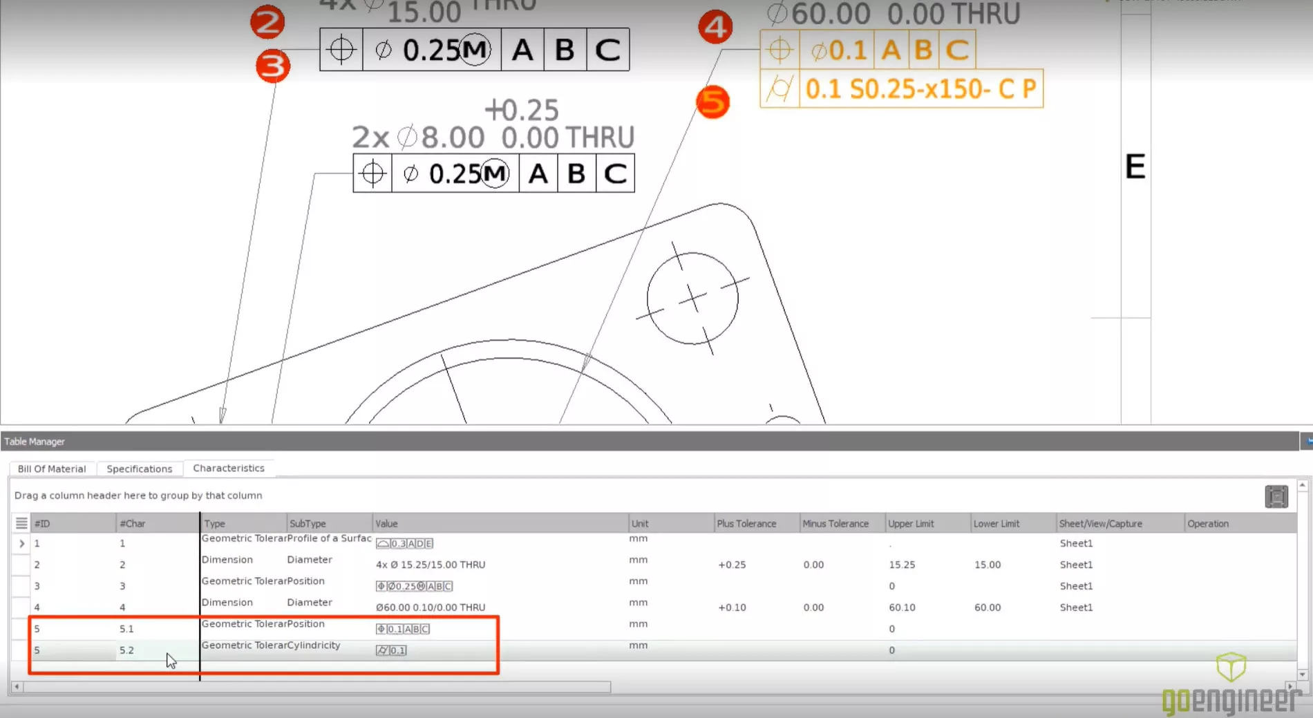 SOLIDWORKS Inspection 2022 Bill of Characteristics