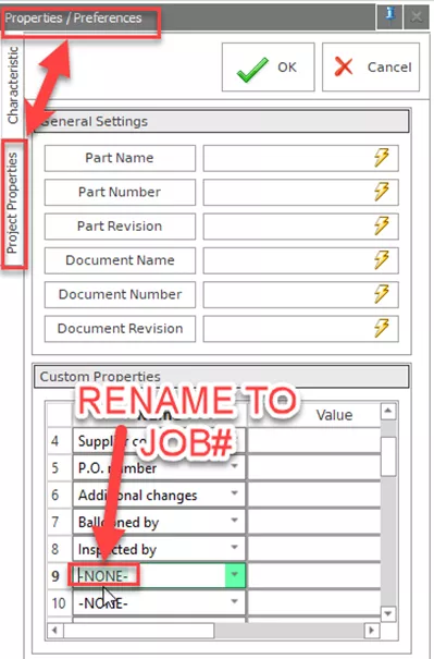 Rename SOLIDWORKS Inspection Custom Properties Name 