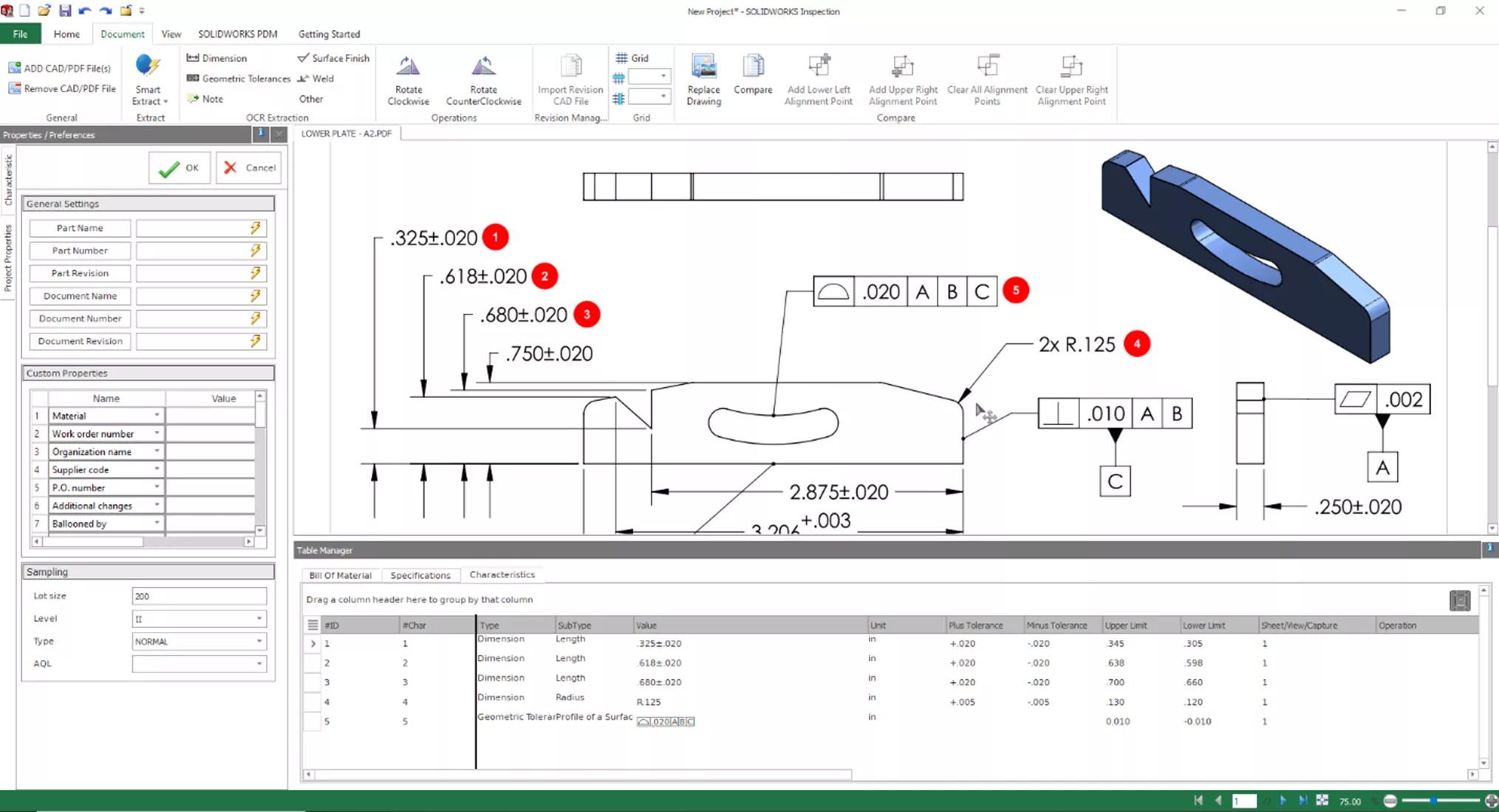 Example of a SOLIDWORKS Inspection Project