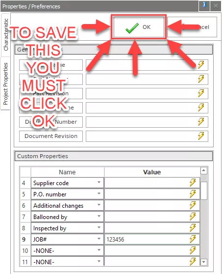 SOLIDWORKS Inspection Save Properties Preferences 