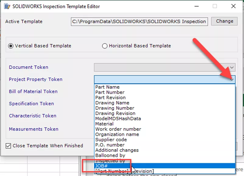 SOLIDWORKS Inspection Custom Property Created in Custom Property Token 