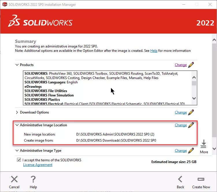 SOLIDWORKS Installation Manager Administrative Image Location  Options