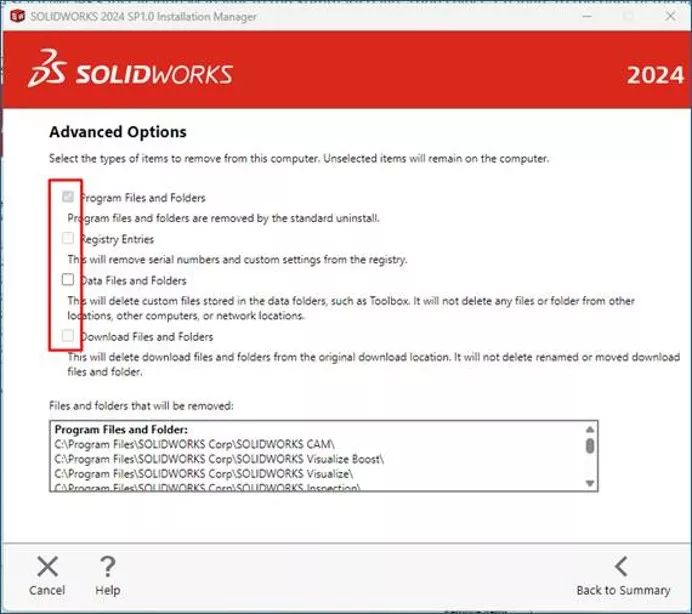 SOLIDWORKS Installation Manager Advanced Options
