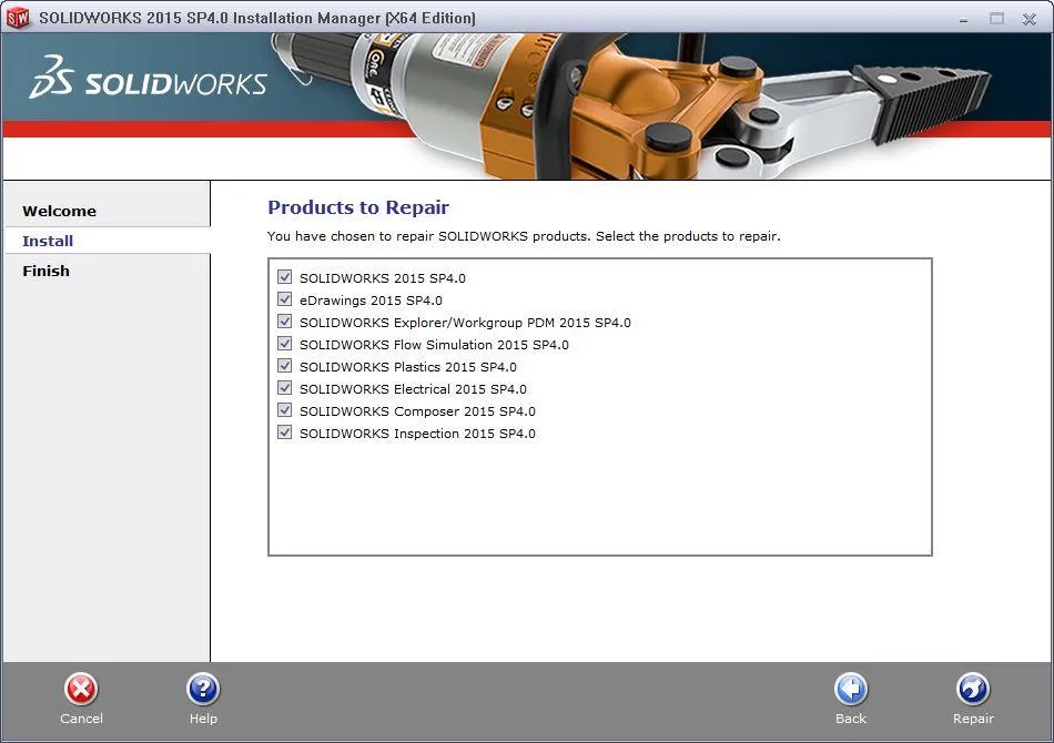 solidworks installation manager products to repair