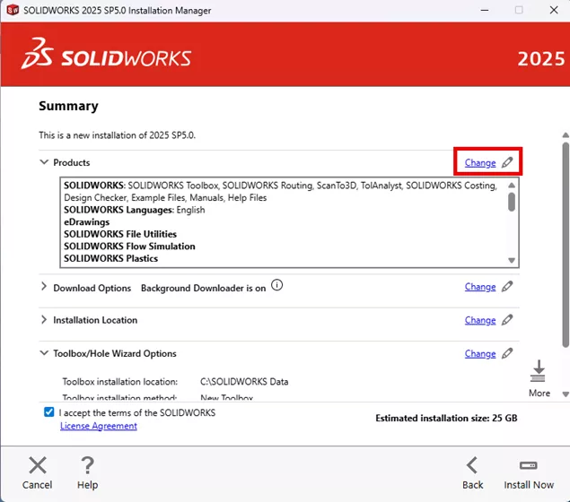 Change SOLIDWORKS Product Summary in the Installation Manager