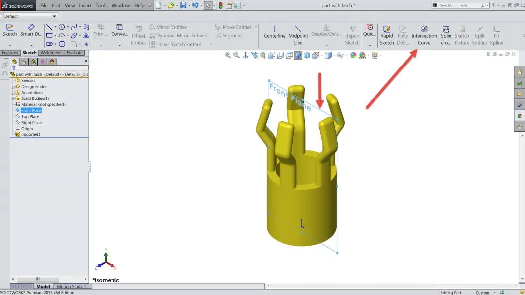 SOLIDWORKS Intersection Curve Tool Selection