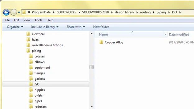 SOLIDWORKS ISO Piping Copper Alloy Library Example
