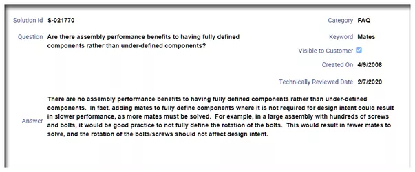 SOLIDWORKS Knowledge Base Solution S-021770