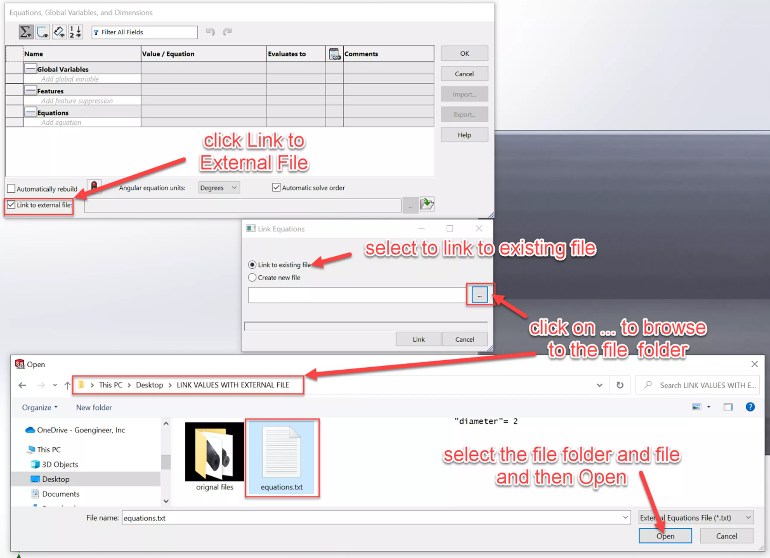 SOLIDWORKS Link to External File Option 