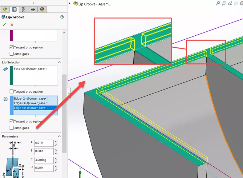 SOLIDWORKS Lip Selection