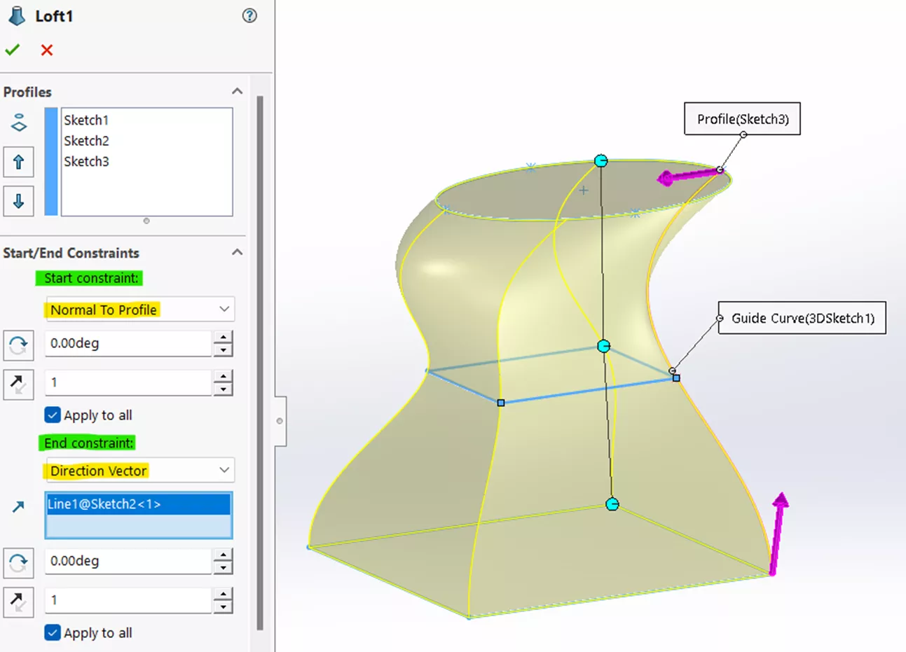 SOLIDWORKS Loft Command