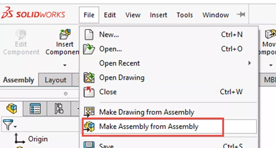 SOLIDWORKS Make Assembly from Assembly Option 