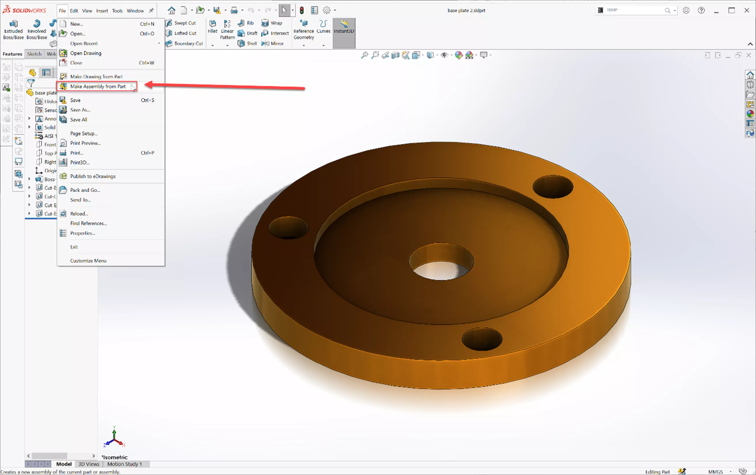 SOLIDWORKS Make Assembly from Part Option