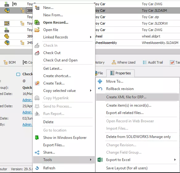 Create XML File for ERP Option in SOLIDWORKS Manage