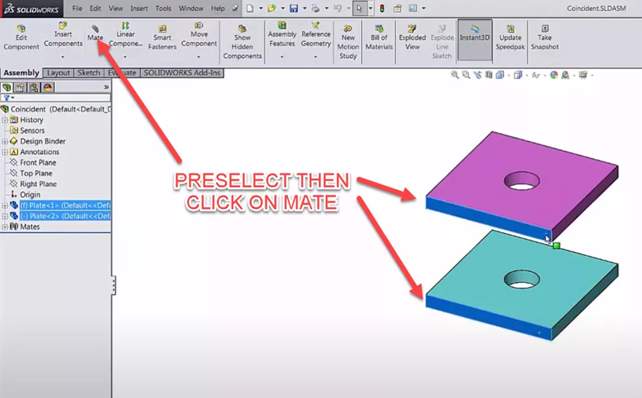 Quick Access to the SOLIDWORKS Mate Command