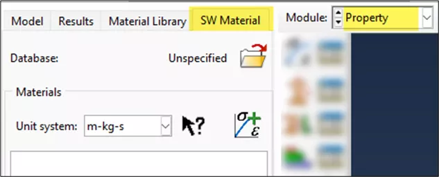 SW Material Tab in the Abaqus/CAE Property Module