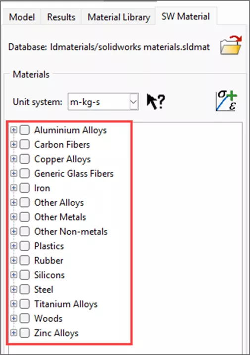 List of SOLIDWORKS Materials