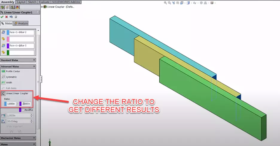 SOLIDWORKS Mates Linear/Linear Coupler Ratio