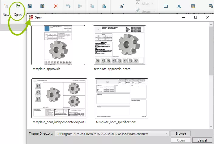 Open Dialogue in 3D PDF Template Editor in SOLIDWORKS MBD