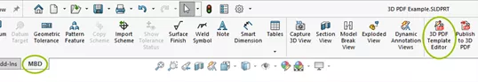 SOLIDWORKS MBD 3D PDF Template Editor Button