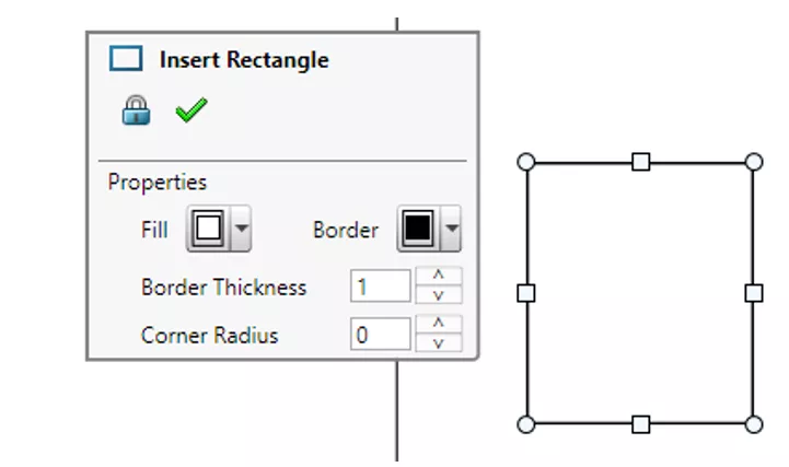 SOLIDWORKS MBD Insert Rectangle Flyout Dialogue