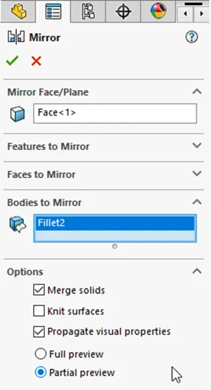Options for Mirroring Parts in SOLIDWORKS