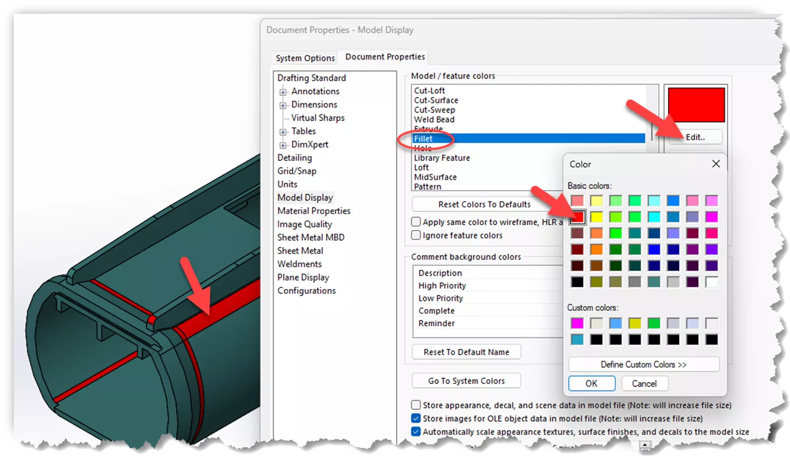 SOLIDWORKS Model Display Edit Settings