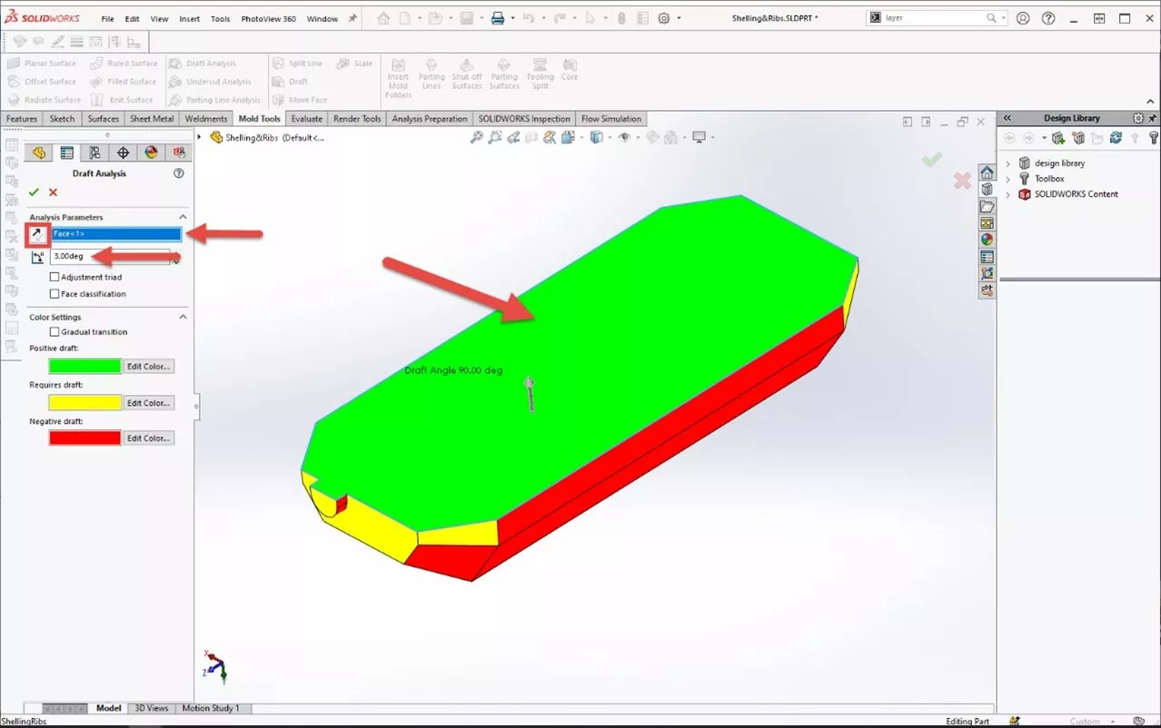 SOLIDWORKS Mold Tools Draft Analysis Tutorial 