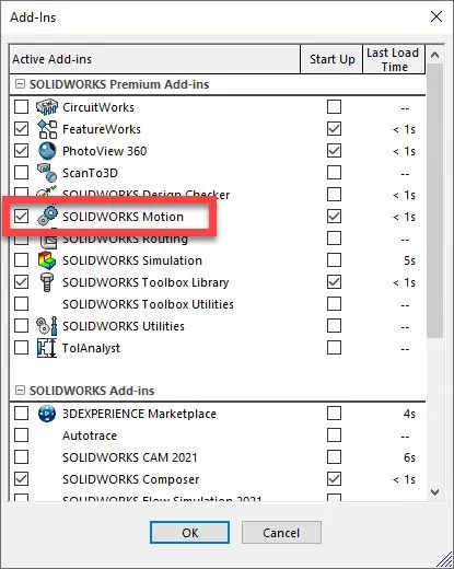 SOLIDWORKS Motion Add-in Location