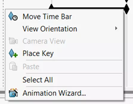 SOLIDWORKS In-context menu when right clicking in the timeline where there is not a key