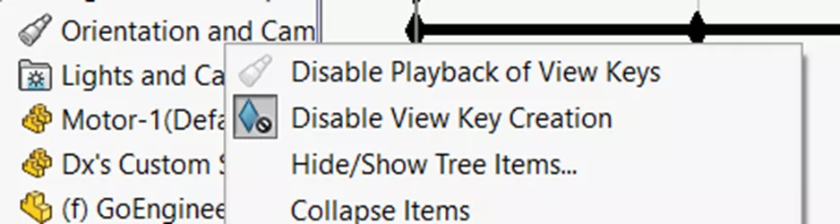 In-Context Menu in SOLIDWORKS when Right-Clicking the Orientation and Camera Views Folder