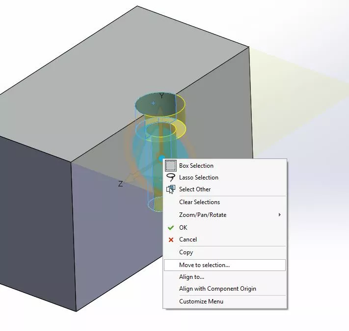 SOLIDWORKS Move to Selection Option 