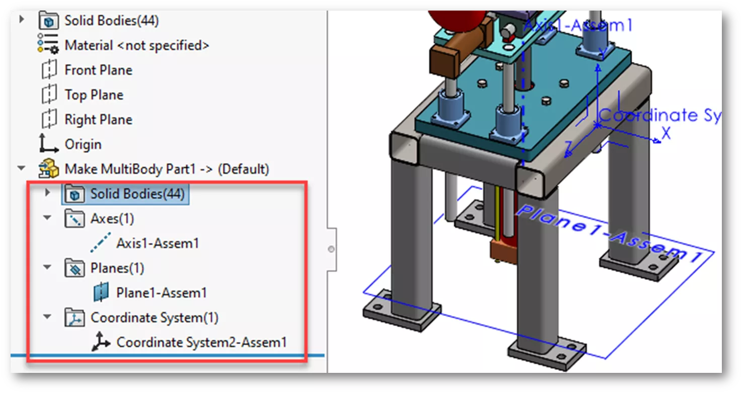 SOLIDWORKS Solid Bodies Folder with Make Multibody Part