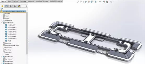 Multibody Part with eight (8) Solid Bodies in SOLIDWORKS