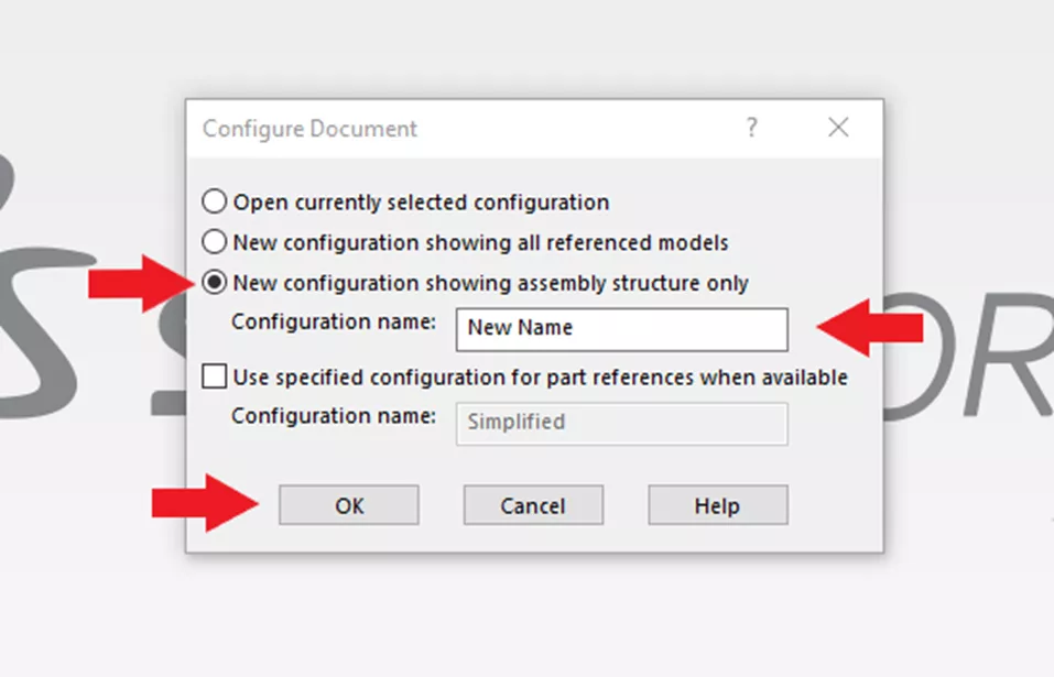 SOLIDWORKS Option New Configuration Showing Assembly Structures Only 