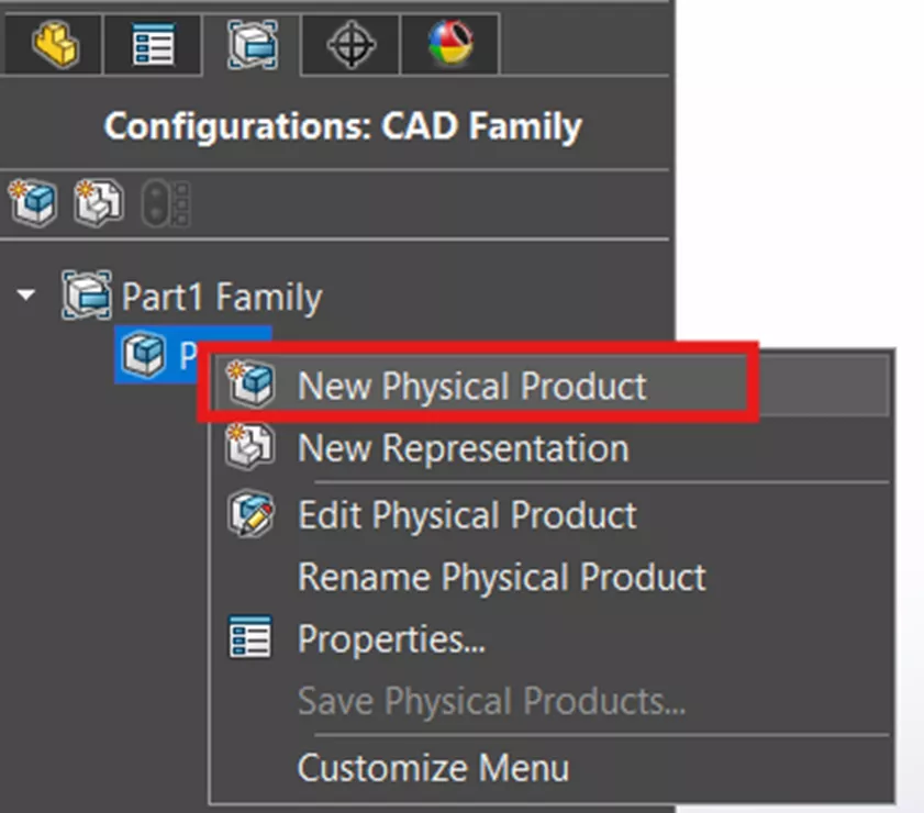 New Physical Product Option in SOLIDWORKS