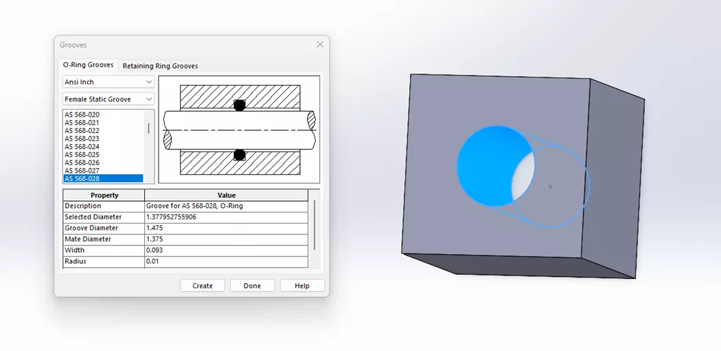 SOLIDWORKS O-Rings Grooves Femail Static Groove