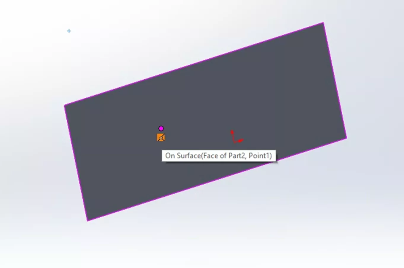 Example of an On Surface Relation in SOLIDWORKS