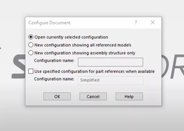 SOLIDWORKS Option Open Currently Selected Configuration 
