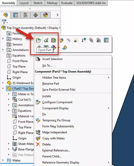 Open SOLIDWORKS Virtual Part in a New Window