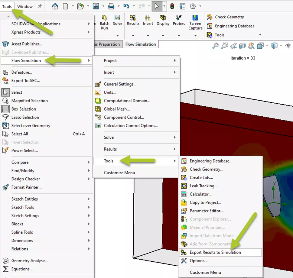 Export Results to Simulation Option in SOLIDWORKS Flow Simulation 