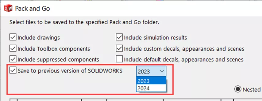 Saving Files to Previous Versions Using SOLIDWORKS Pack and Go 